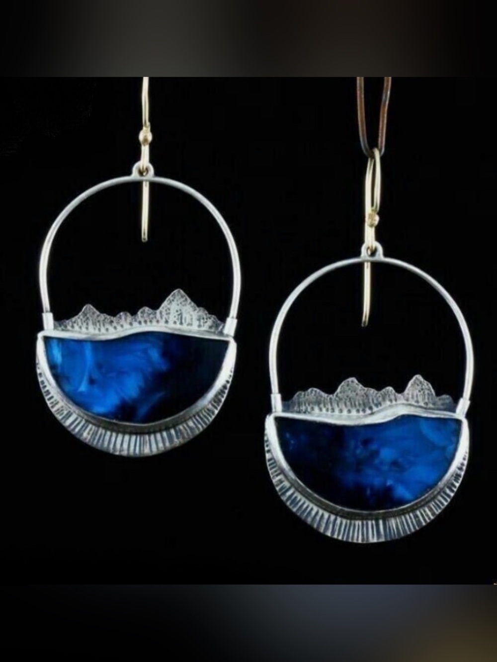 Sterling Silver Blue Resin Mountain Hoop Earrings